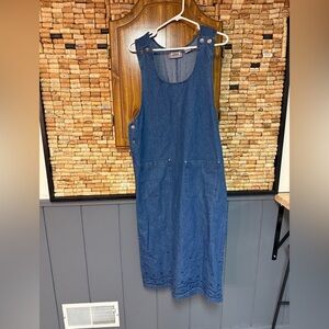 Vintage 90’s Premier International embroidered denim maxi dress floral button M